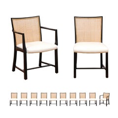 Superb Set 12 Vintage Black Lacquer Cane Chairs by Michael Taylor for Baker