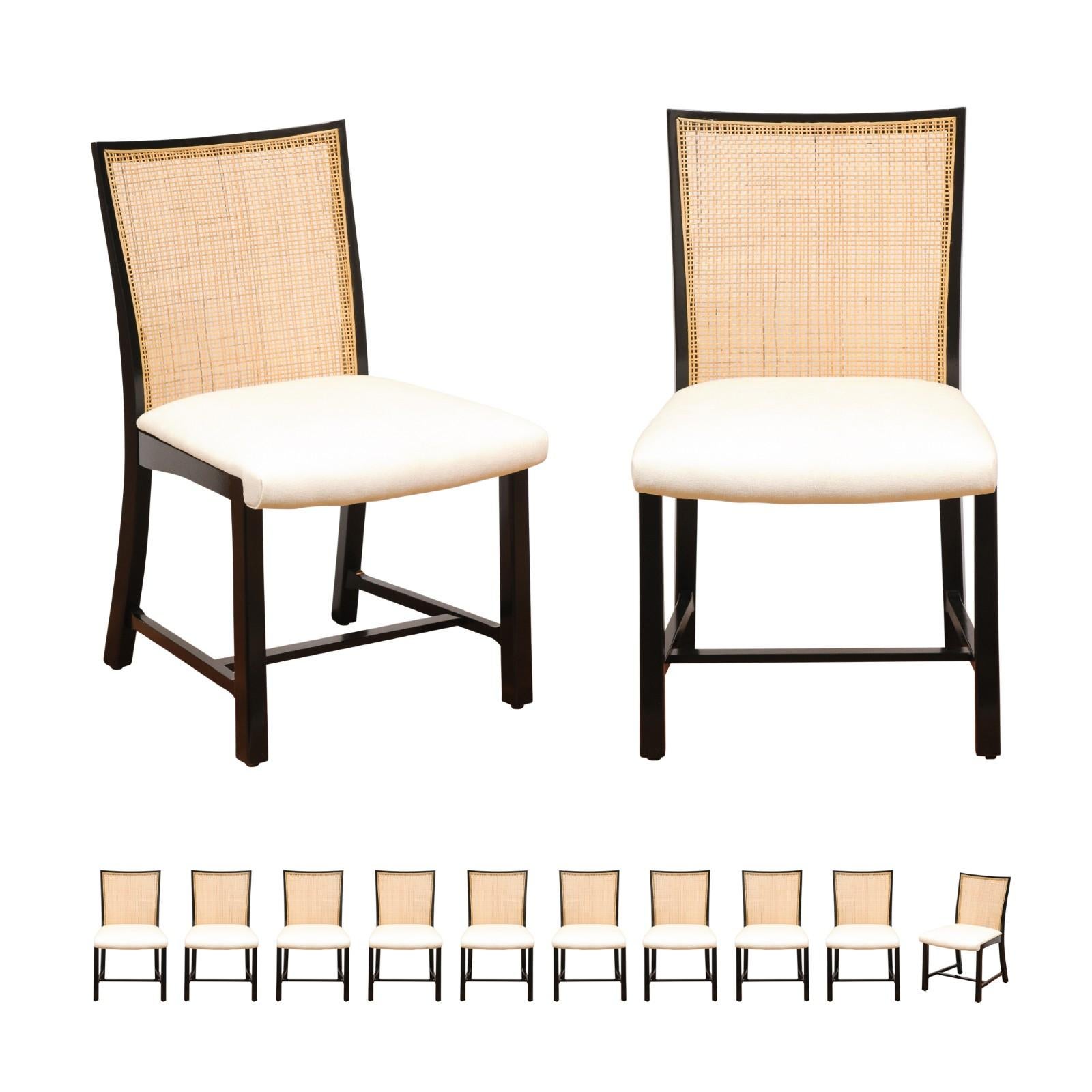 Superbe ensemble de 12 chaises d'appoint vintage en laque noire de Michael Taylor pour Baker en vente 9