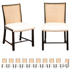 Superb Set 12 Vintage Black Lacquer Cane Side Chairs by Michael Taylor for Baker