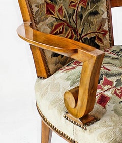 Superbo set di 10 sedie da pranzo moderne francesi in legno e arazzo, Jules Leleu