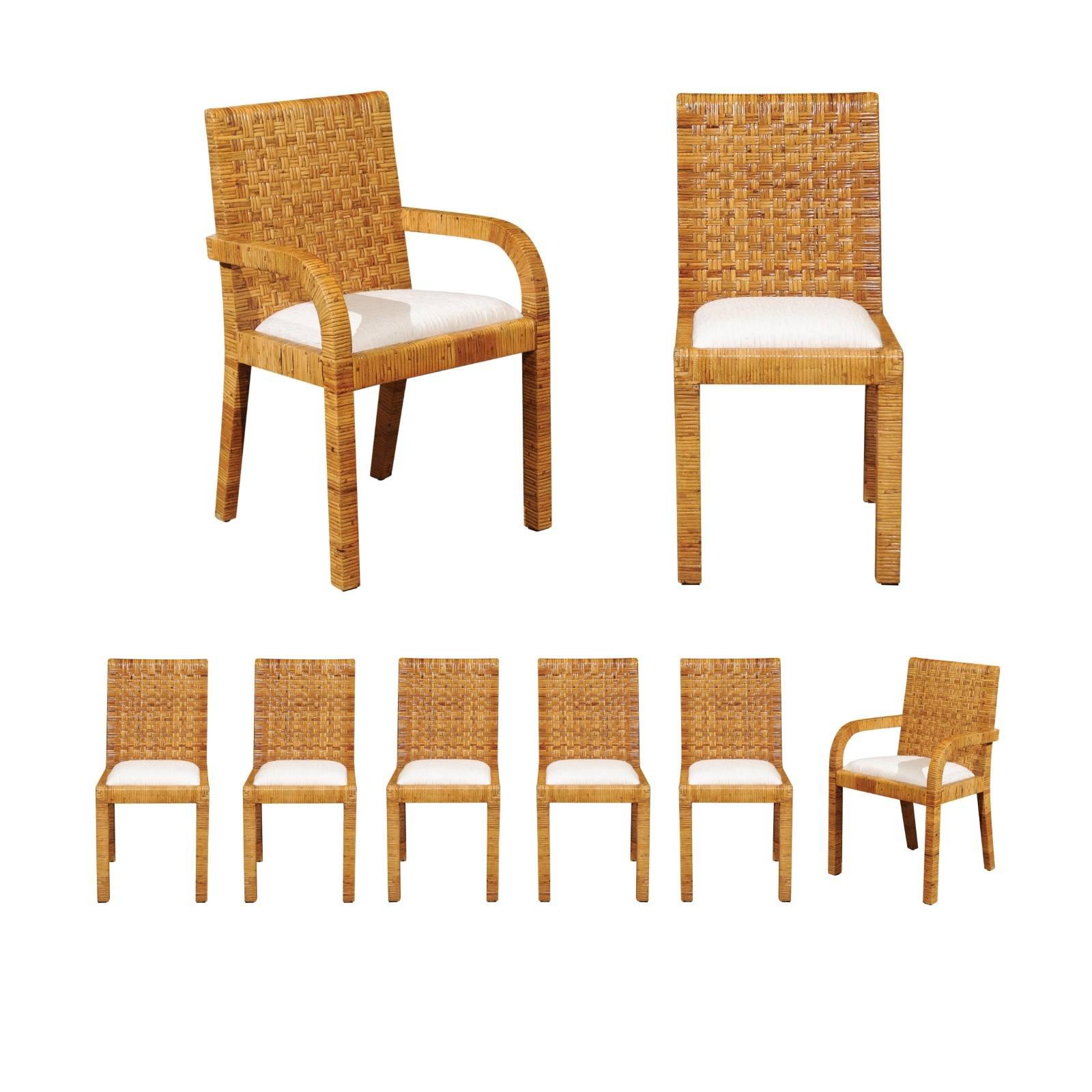 Superbe ensemble de 12 chaises de salle à manger enveloppées de cannes dans le style de Billy Baldwin, 1975 en vente 10