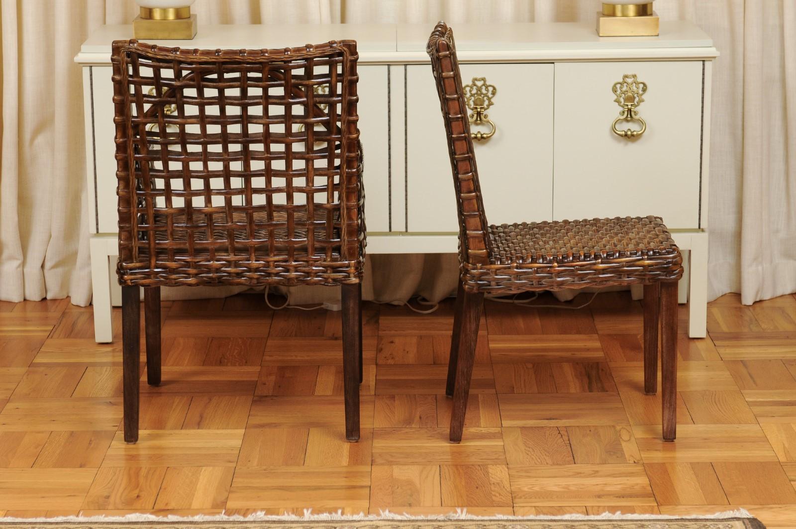 Superb Set of 12 Cerused Mahogany and Cane Dining Chairs in Aged Tobacco For Sale 3