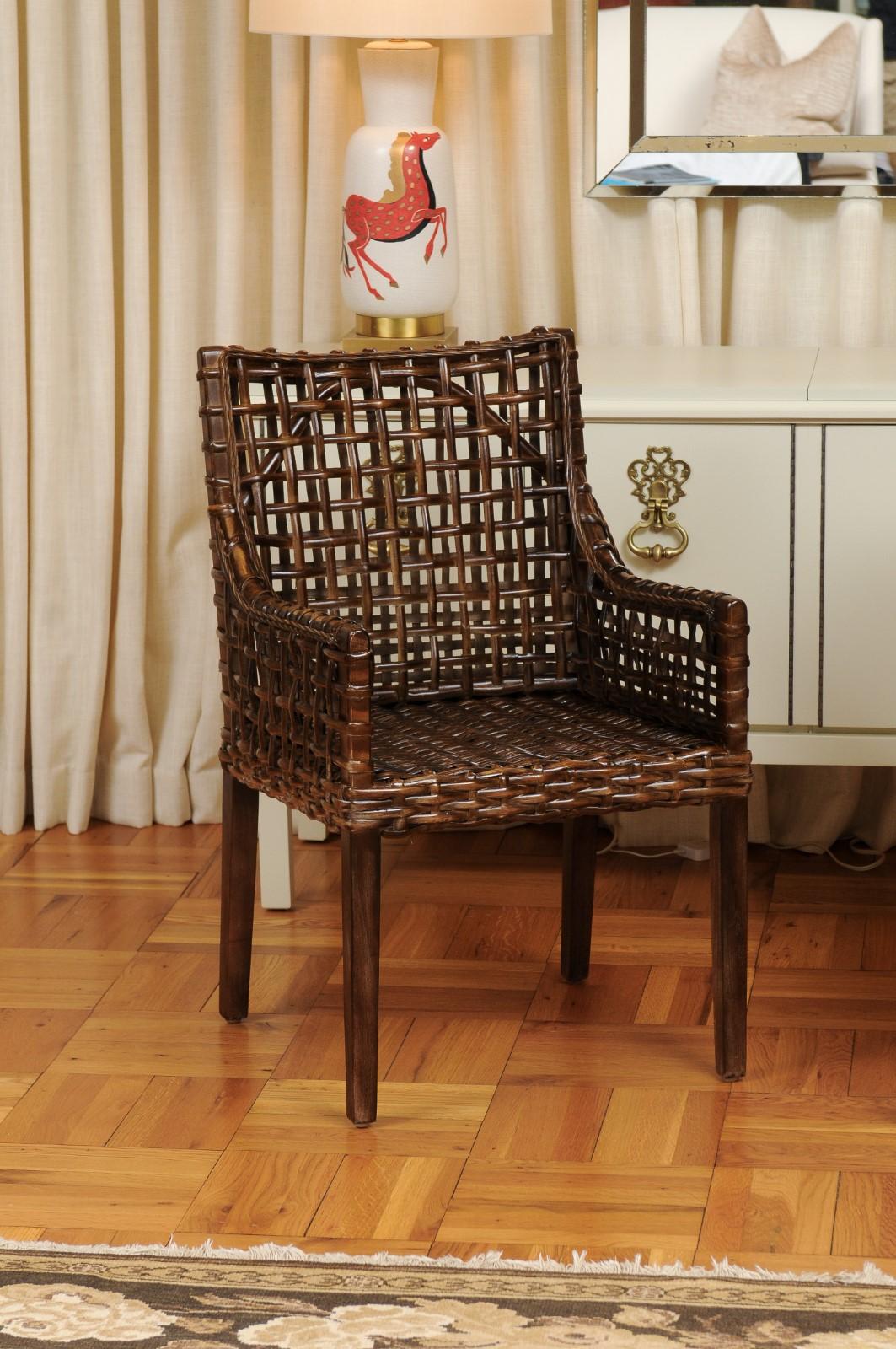 Unknown Superb Set of 12 Cerused Mahogany and Cane Dining Chairs in Aged Tobacco For Sale