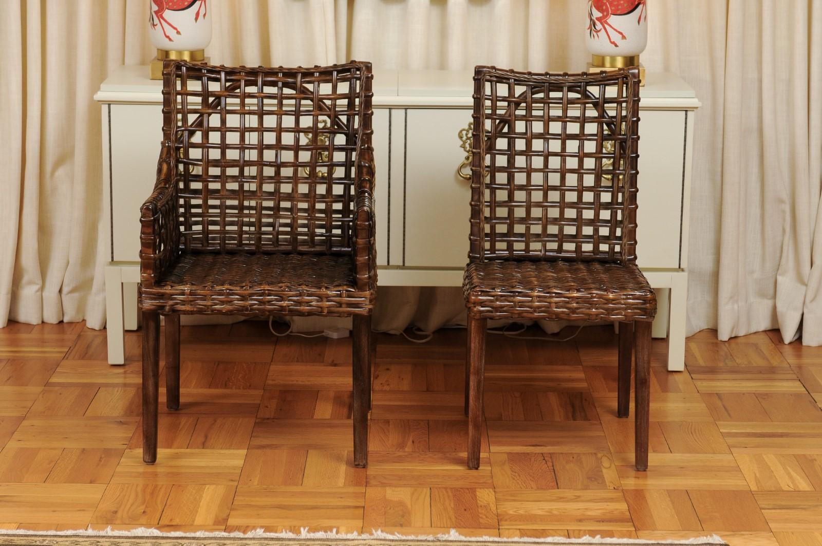 Late 20th Century Superb Set of 12 Cerused Mahogany and Cane Dining Chairs in Aged Tobacco For Sale