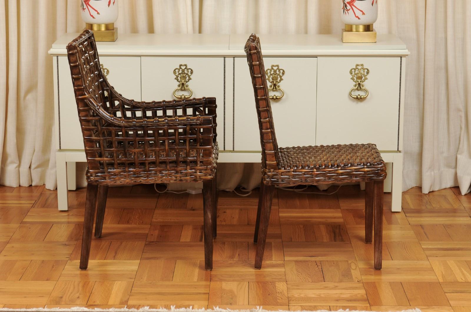 Superb Set of 12 Cerused Mahogany and Cane Dining Chairs in Aged Tobacco For Sale 1