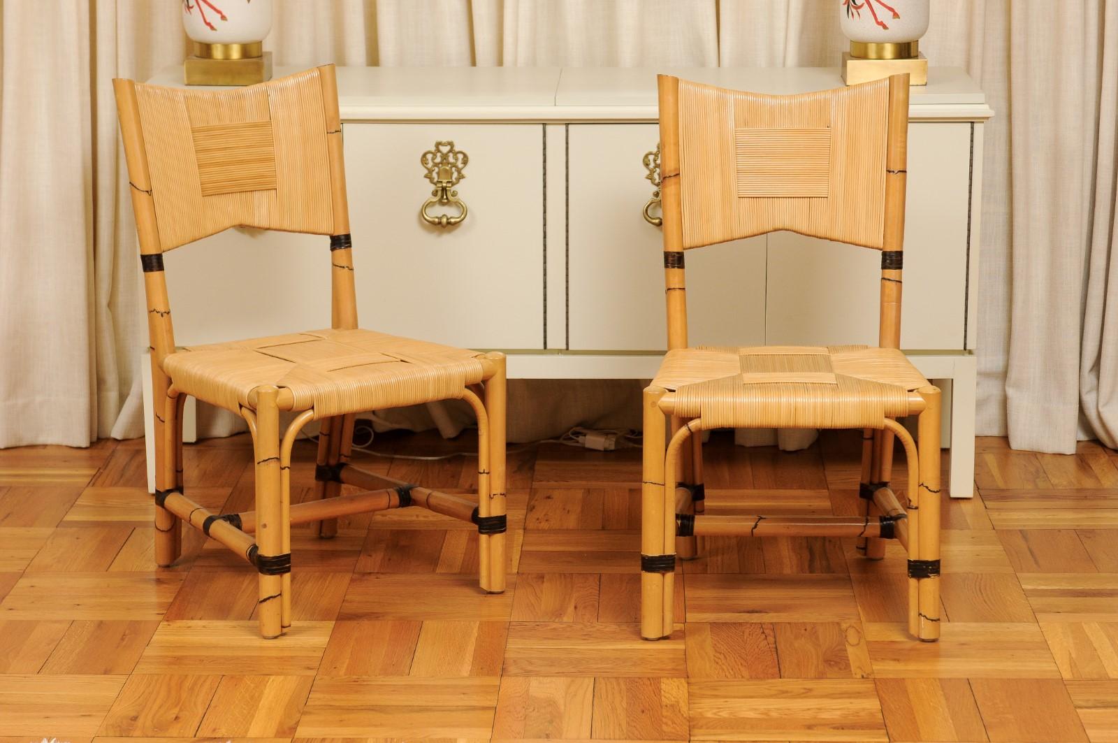 Organico moderno Superbo set di 12 sedie Rattan in vimini di canna di John Hutton per Donghia in vendita