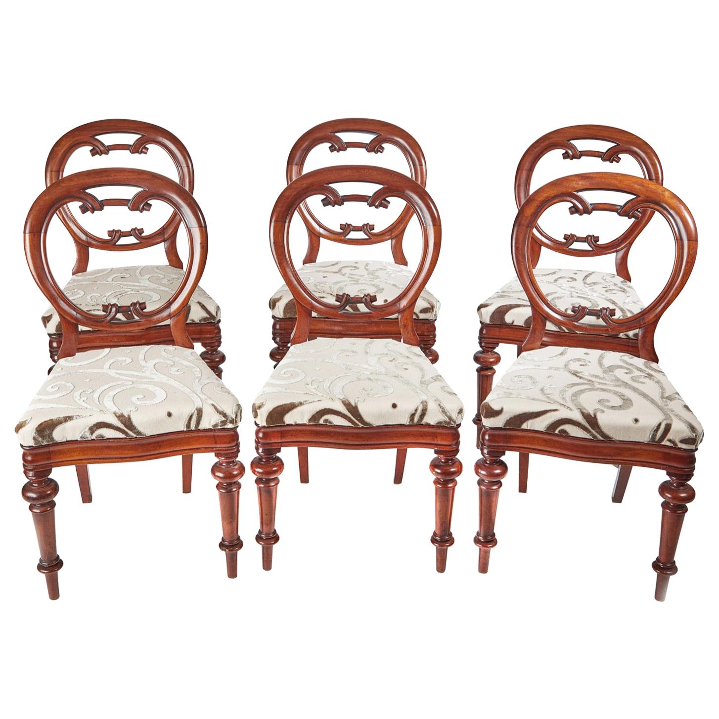 Superb Set of 6 Antique Victorian Mahogany Balloon Back Chairs