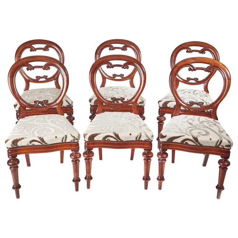 Superb Set of 6 Antique Victorian Mahogany Balloon Back Chairs For Sale