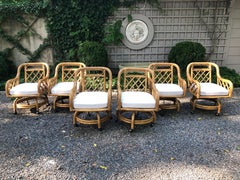 Superb Set of 6 Midcentury Franco Albini Style Rattan Swivel Dining Chairs