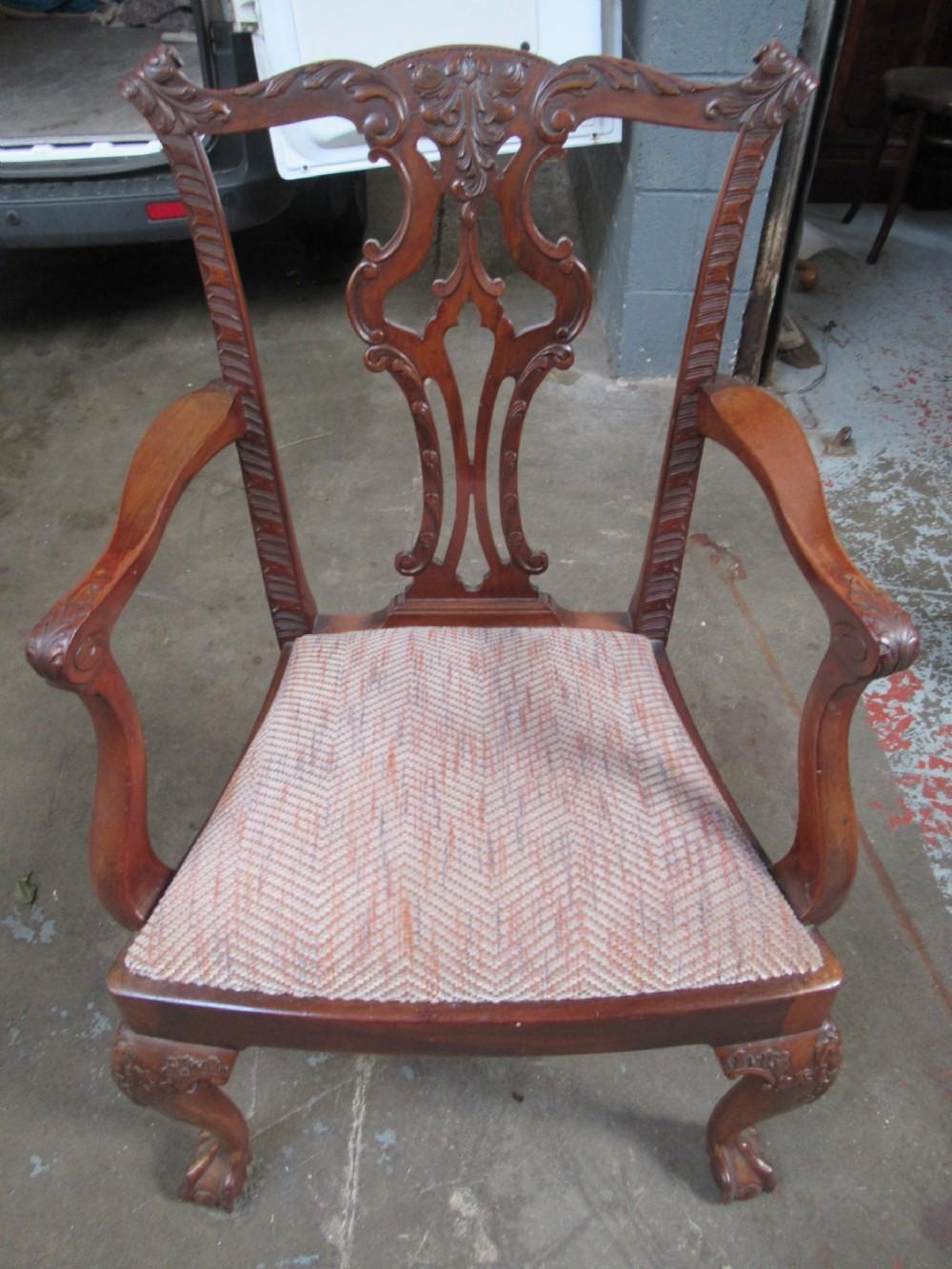 Superb Set of 8 (6+2) Antique English Carved Mahogany Chipp. Style Dining Chairs For Sale 5