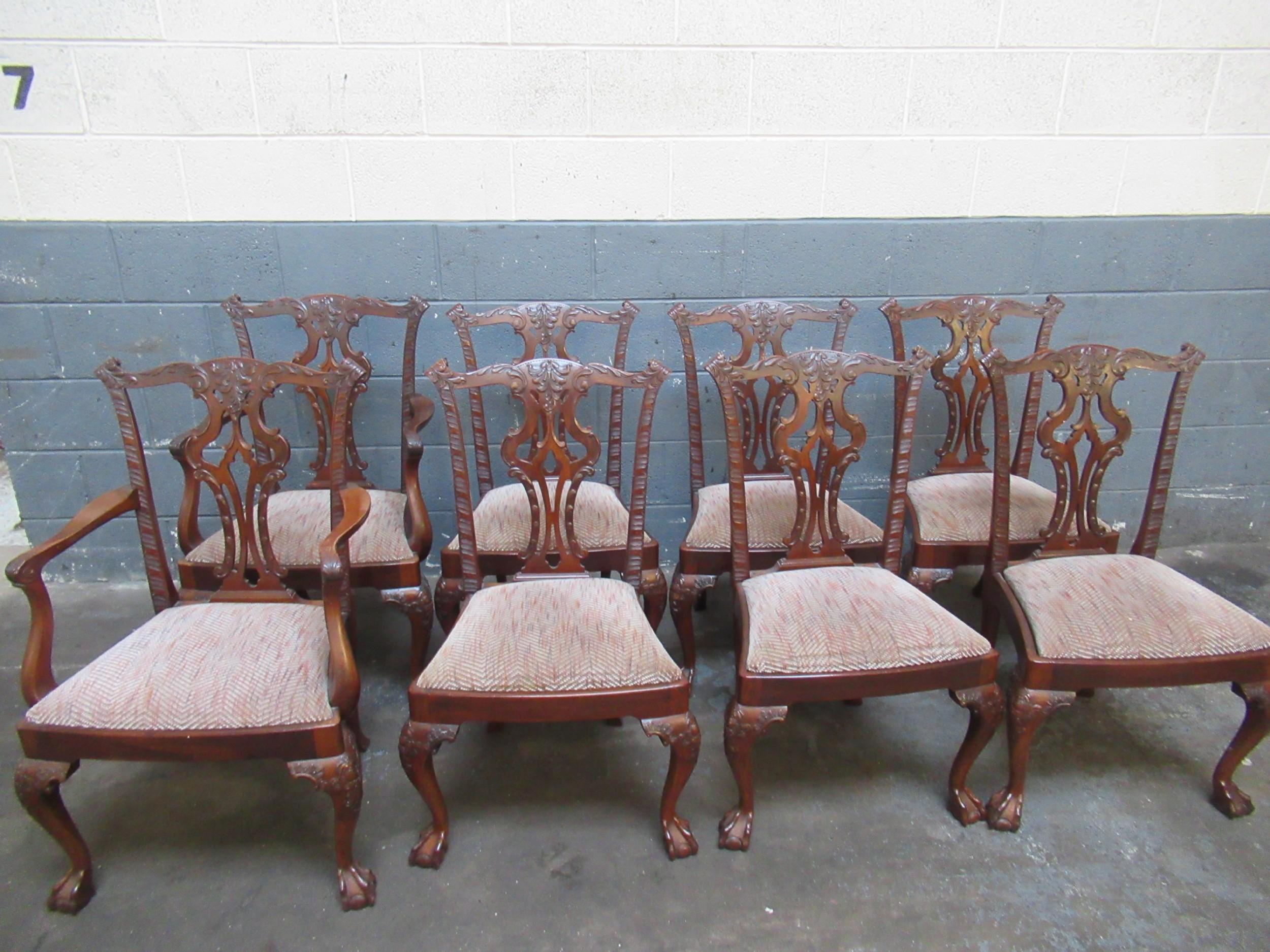Superb Set of 8 (6+2) Antique English Carved Mahogany Chipp. Style Dining Chairs For Sale 6