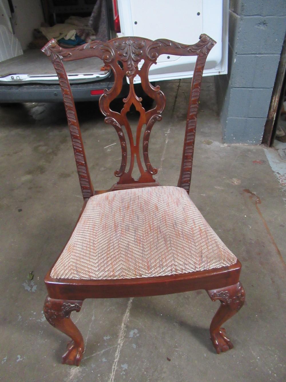 Superb Set of 8 (6+2) Antique English Carved Mahogany Chipp. Style Dining Chairs For Sale 1