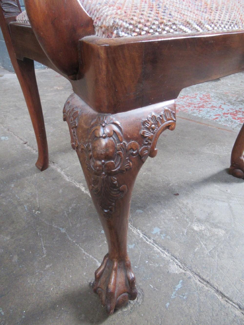 Superb Set of 8 (6+2) Antique English Carved Mahogany Chipp. Style Dining Chairs For Sale 2