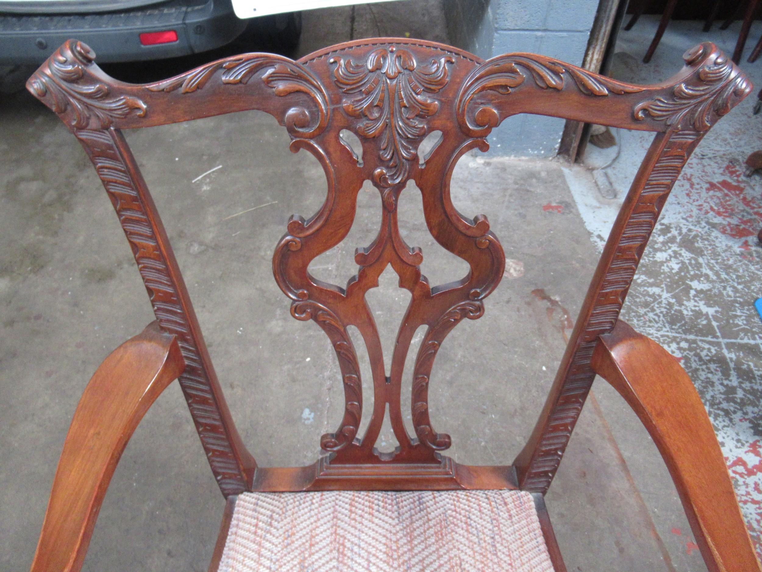 Superb Set of 8 (6+2) Antique English Carved Mahogany Chipp. Style Dining Chairs For Sale 4