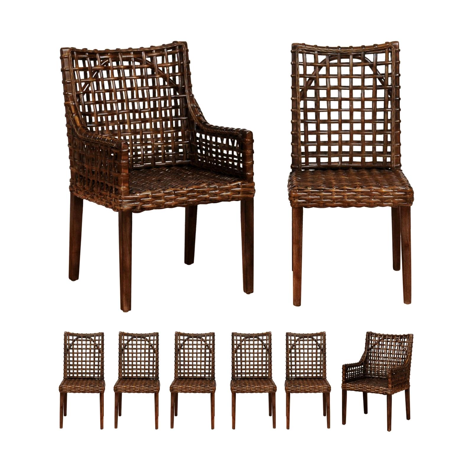 Superb Set of 8 Cerused Mahogany and Cane Dining Chairs in Aged Tobacco