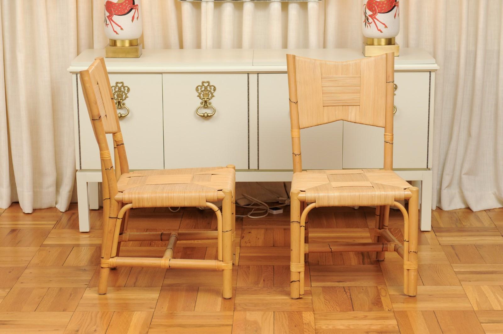 Cane Superb Set of 8 Rush Rattan Dining Chairs by John Hutton for Donghia, circa 1995
