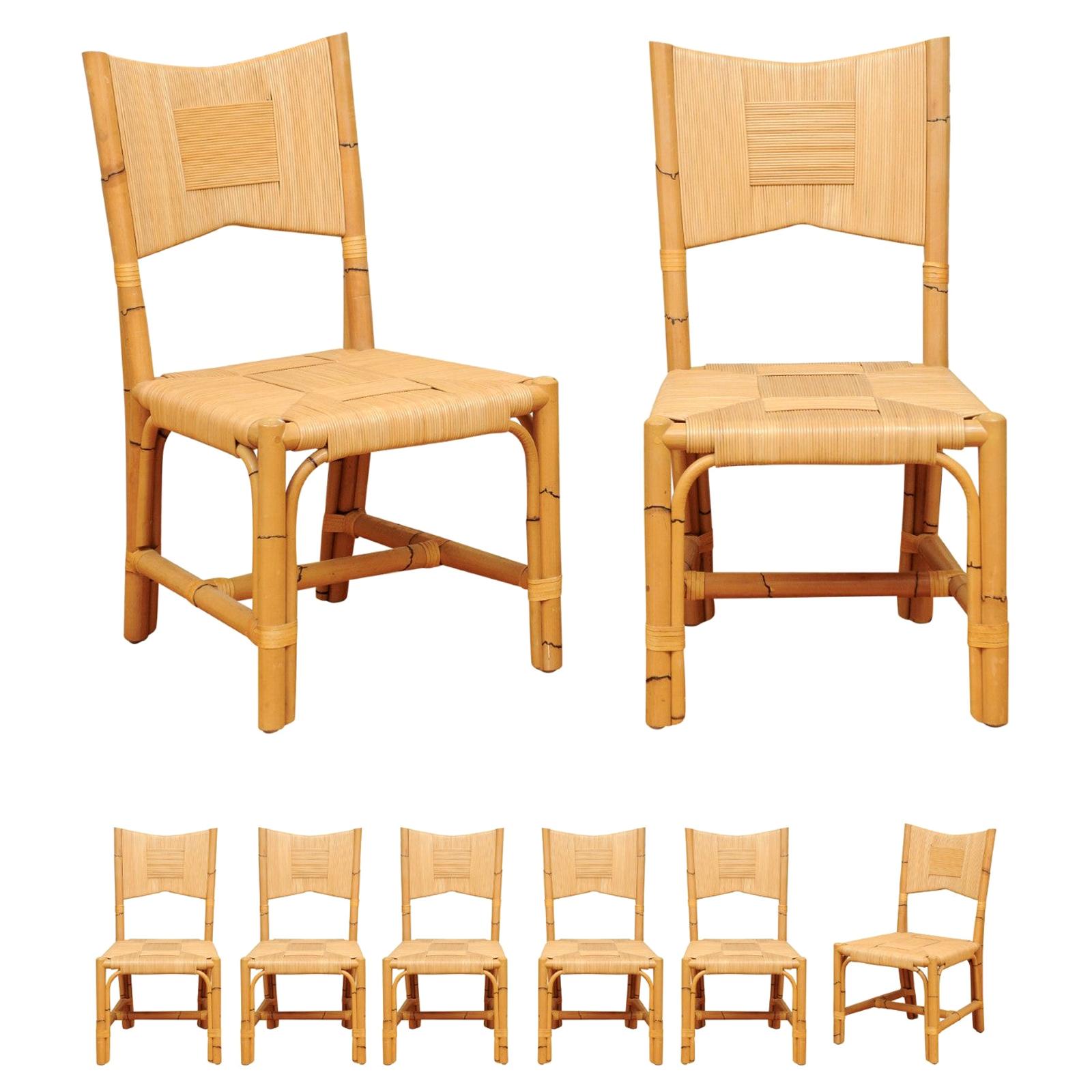 Superb Set of 8 Rush Rattan Dining Chairs by John Hutton for Donghia, circa 1995