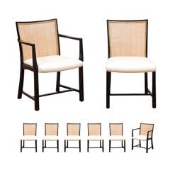 Superb Set of 8 Vintage Black Lacquer Cane Chairs by Michael Taylor for Baker