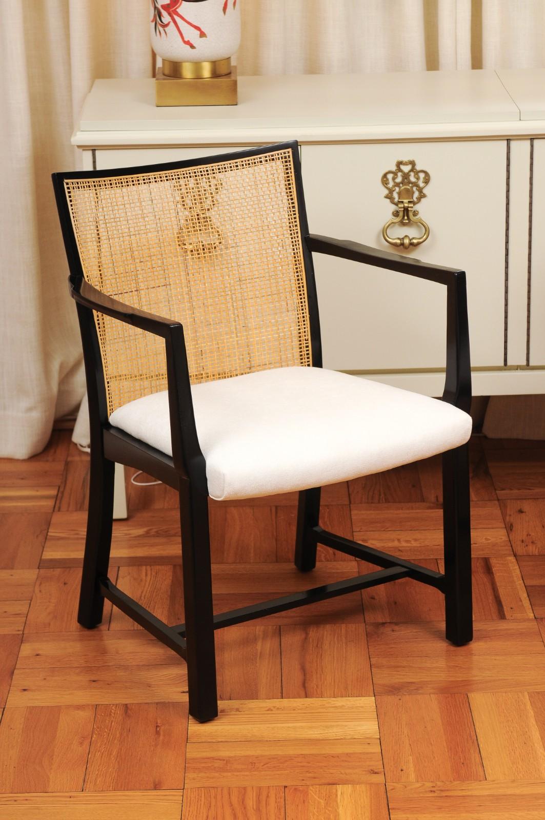 Superbe ensemble de 8 chaises cannées vintage en laque noire de Michael Taylor pour Baker Excellent état - En vente à Atlanta, GA