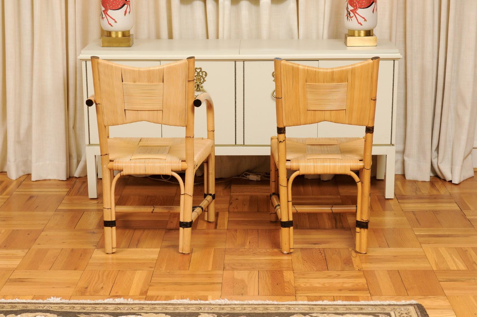 Superbo set di 8 sedie in canna di rattan vintage di John Hutton per Donghia in vendita 3