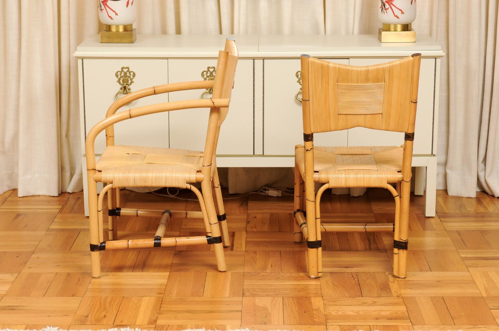 Superbo set di 8 sedie in canna di rattan vintage di John Hutton per Donghia in vendita 4