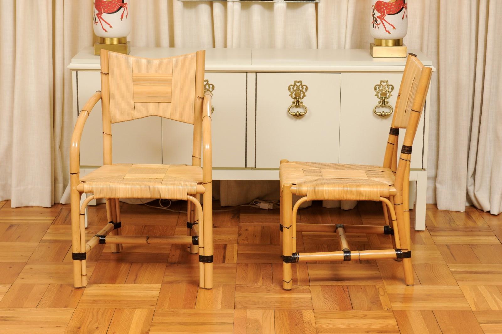 Superbo set di 8 sedie in canna di rattan vintage di John Hutton per Donghia in vendita 6