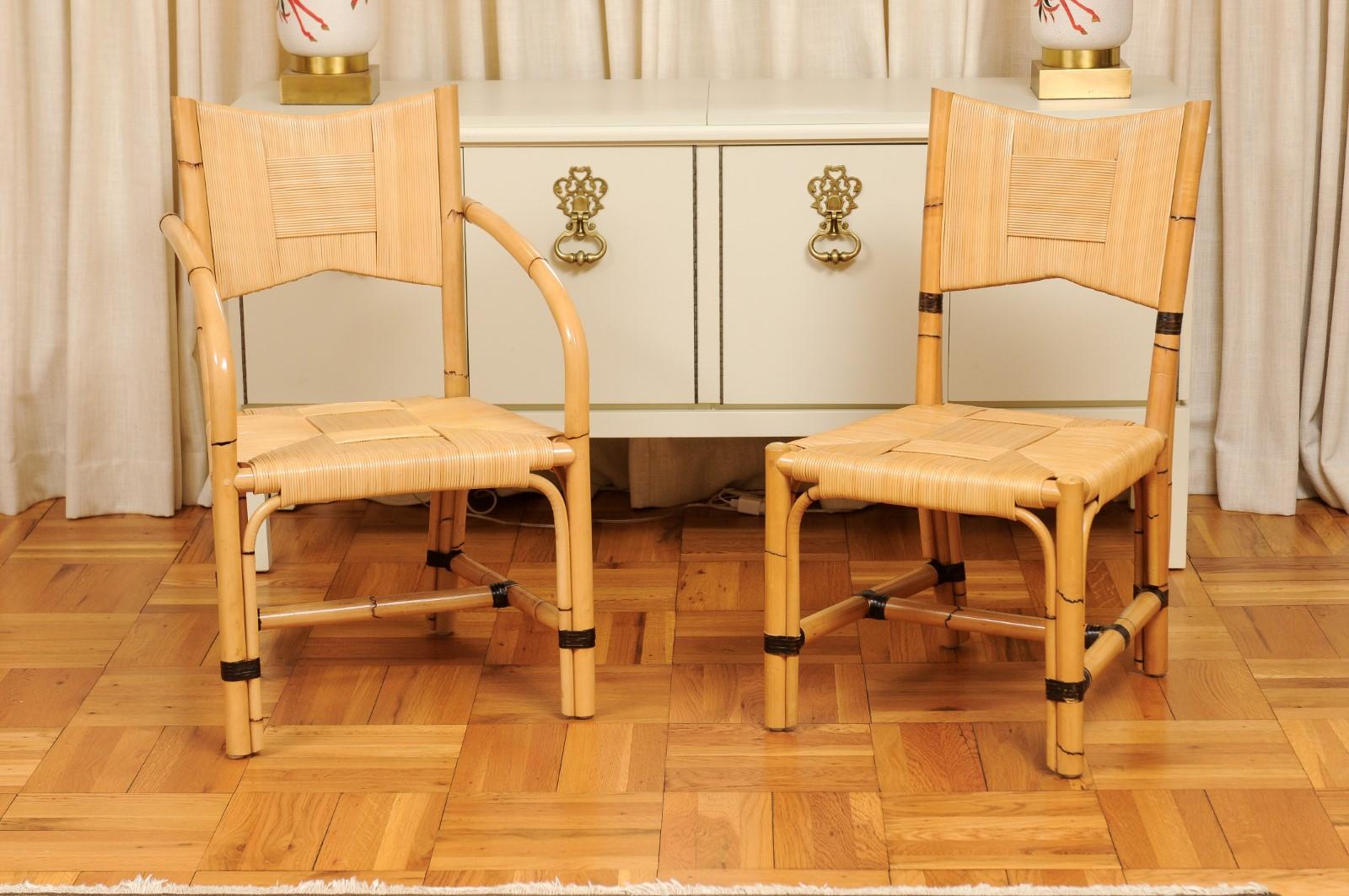 Superbo set di 8 sedie in canna di rattan vintage di John Hutton per Donghia in vendita 11