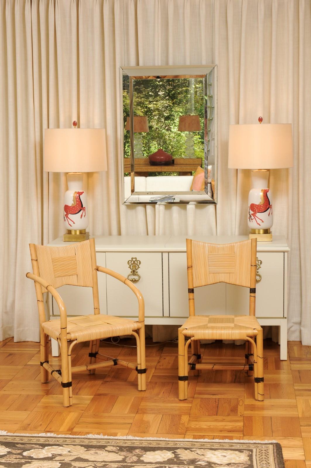 Organico moderno Superbo set di 8 sedie in canna di rattan vintage di John Hutton per Donghia in vendita