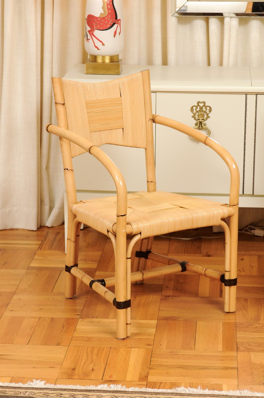 Americano Superbo set di 8 sedie in canna di rattan vintage di John Hutton per Donghia in vendita