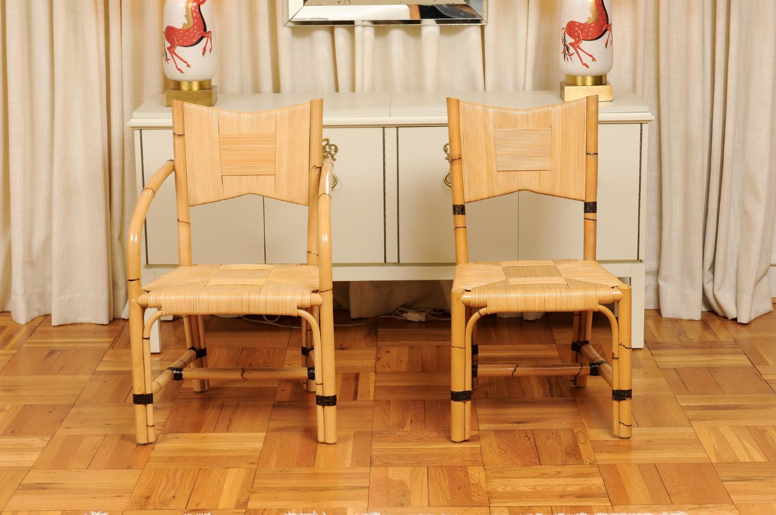Fine XX secolo Superbo set di 8 sedie in canna di rattan vintage di John Hutton per Donghia in vendita