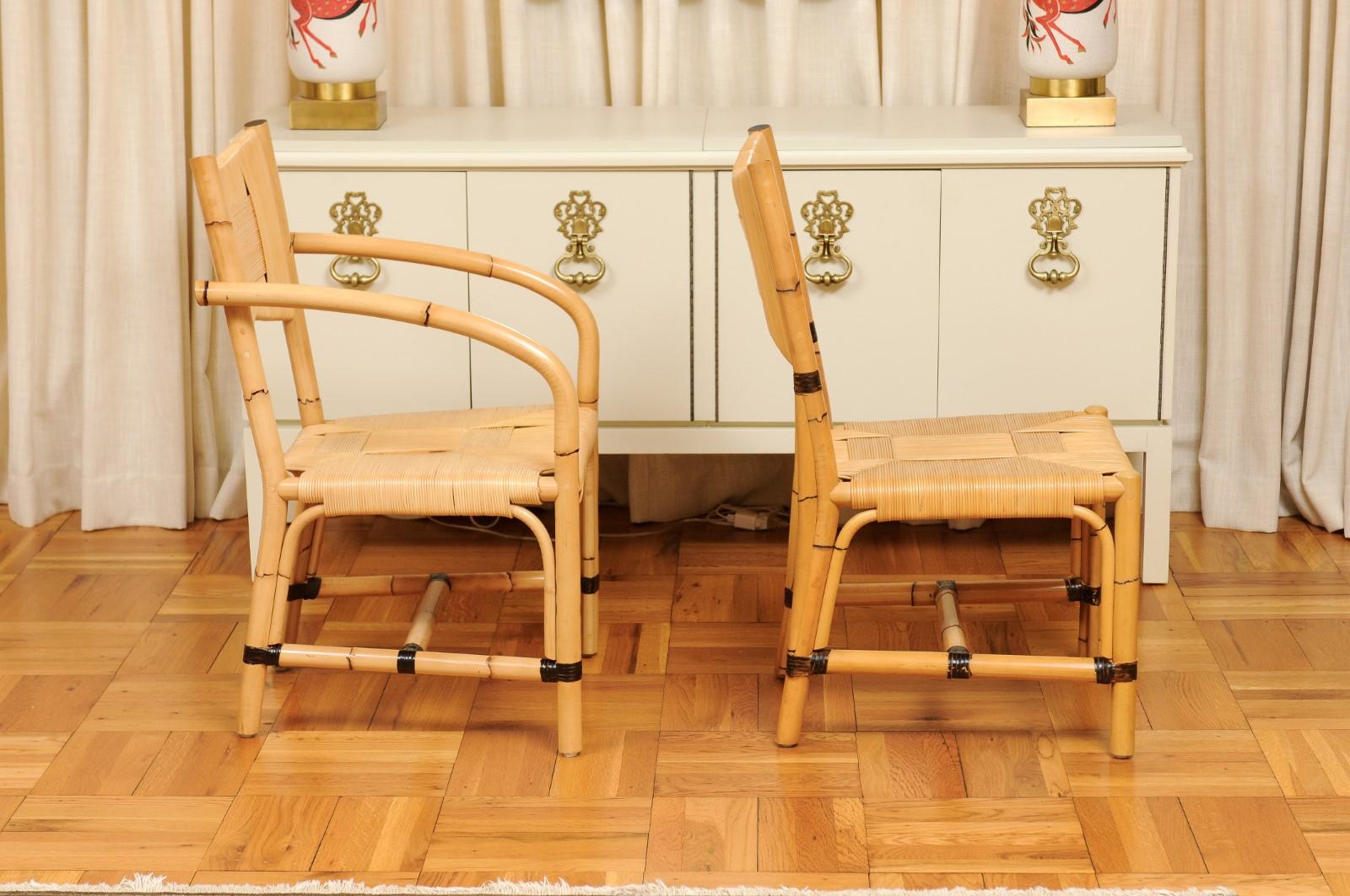 Superbo set di 8 sedie in canna di rattan vintage di John Hutton per Donghia in vendita 1