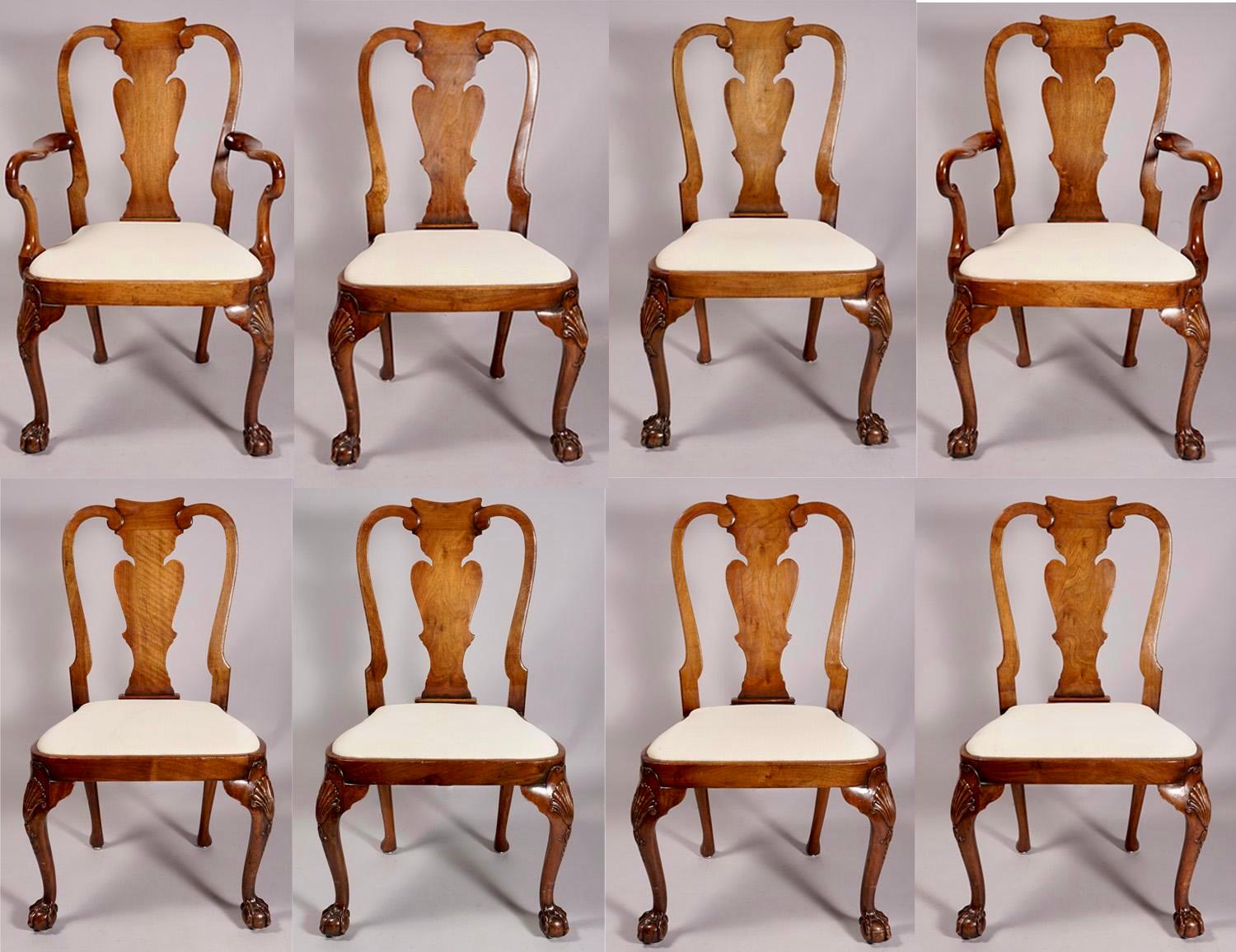 Superb Set of Eight George II Style Walnut Dining Chairs For Sale 6