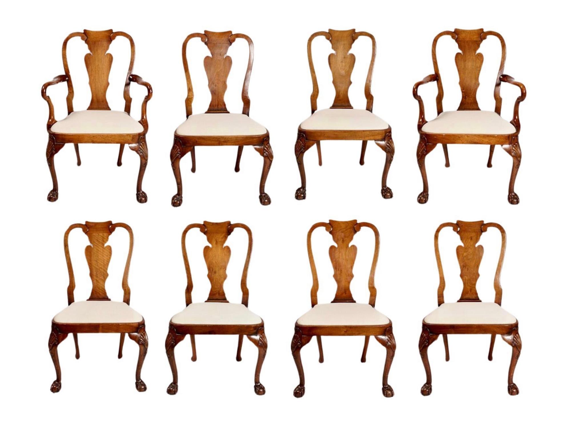 Superb Set of Eight George II Style Walnut Dining Chairs For Sale 7
