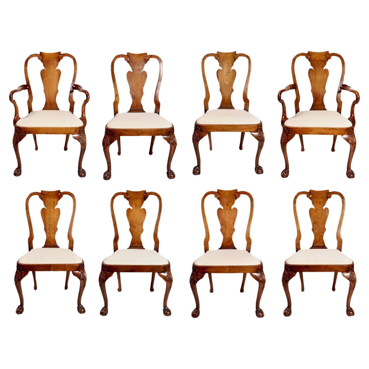 Superb Set of Eight George II Style Walnut Dining Chairs For Sale
