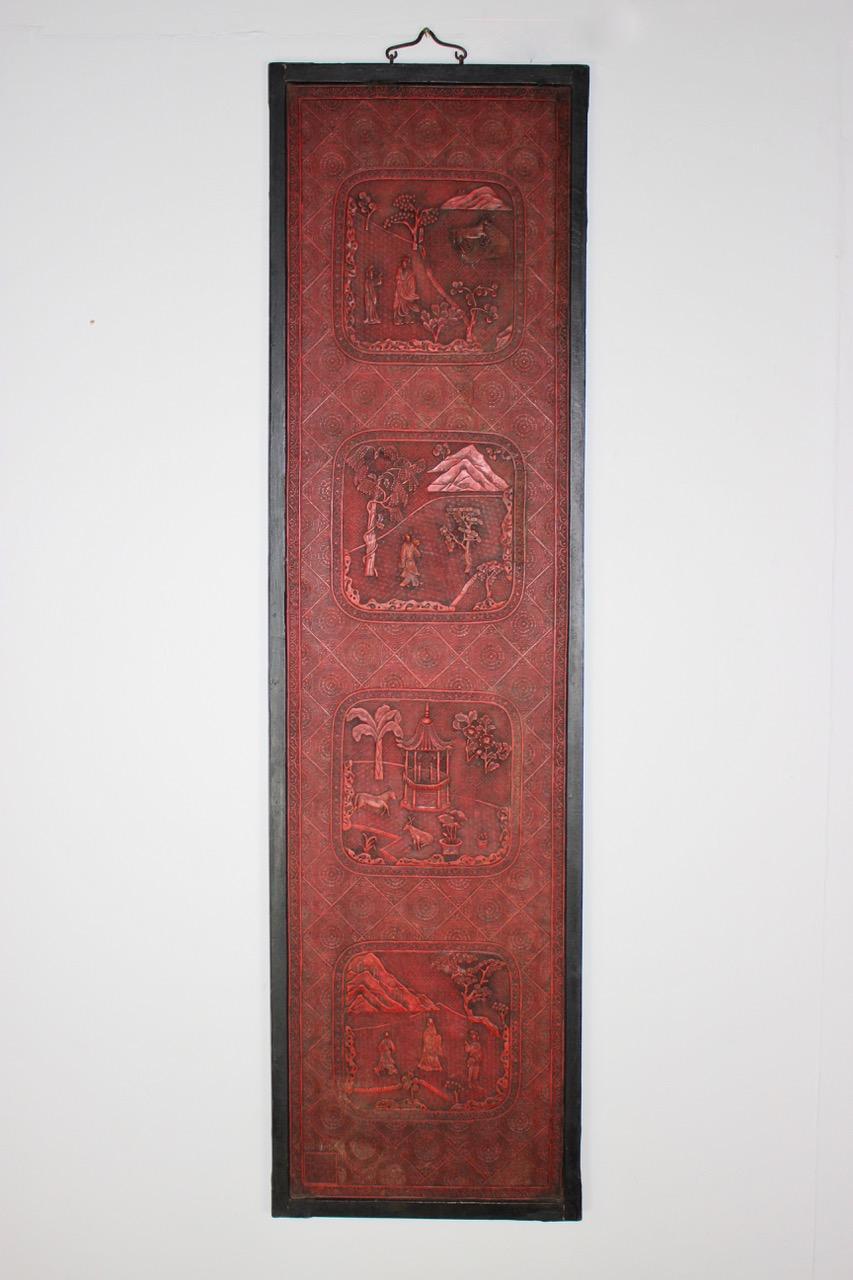 Superb Set of Four 19th Century Chinese Cinnabar Lacquer Panels For Sale 1