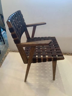 Superb Set of Four Jens Risom Style Woven  Leather Strap Dining Chairs