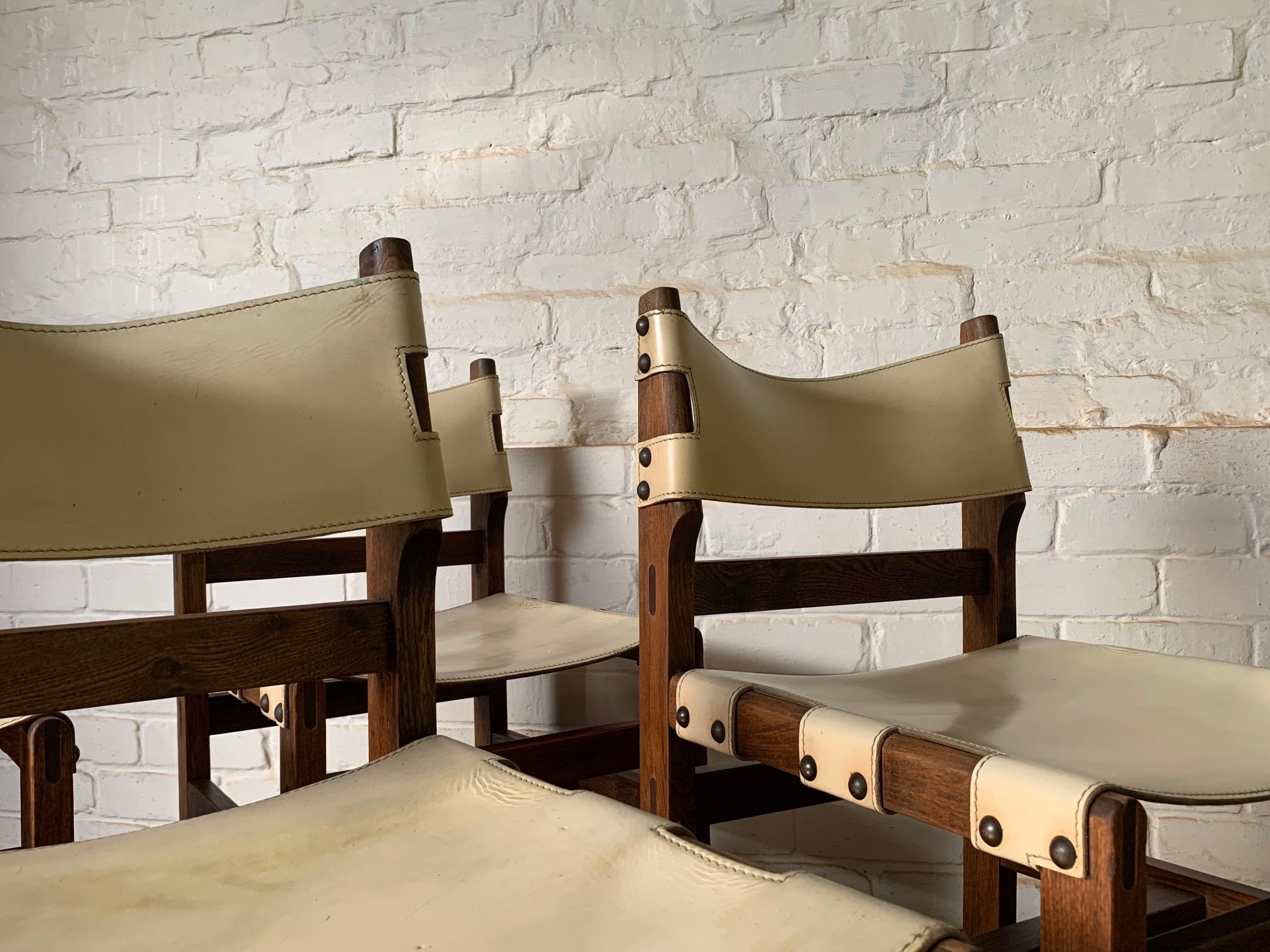 Superb Set of Four Leather & Elm Safari Dining Chairs C1970’s by Maison Regain 6