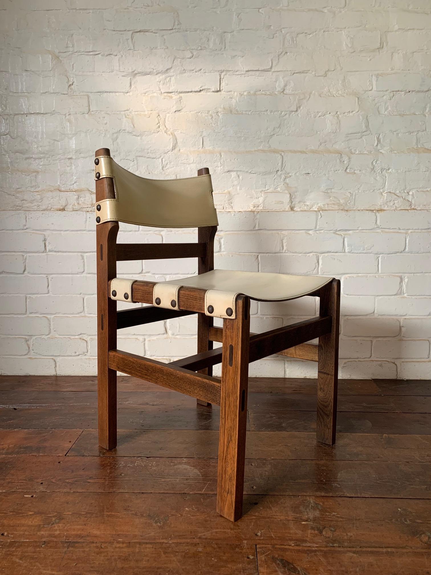 Superb Set of Four Leather & Elm Safari Dining Chairs C1970’s by Maison Regain 2