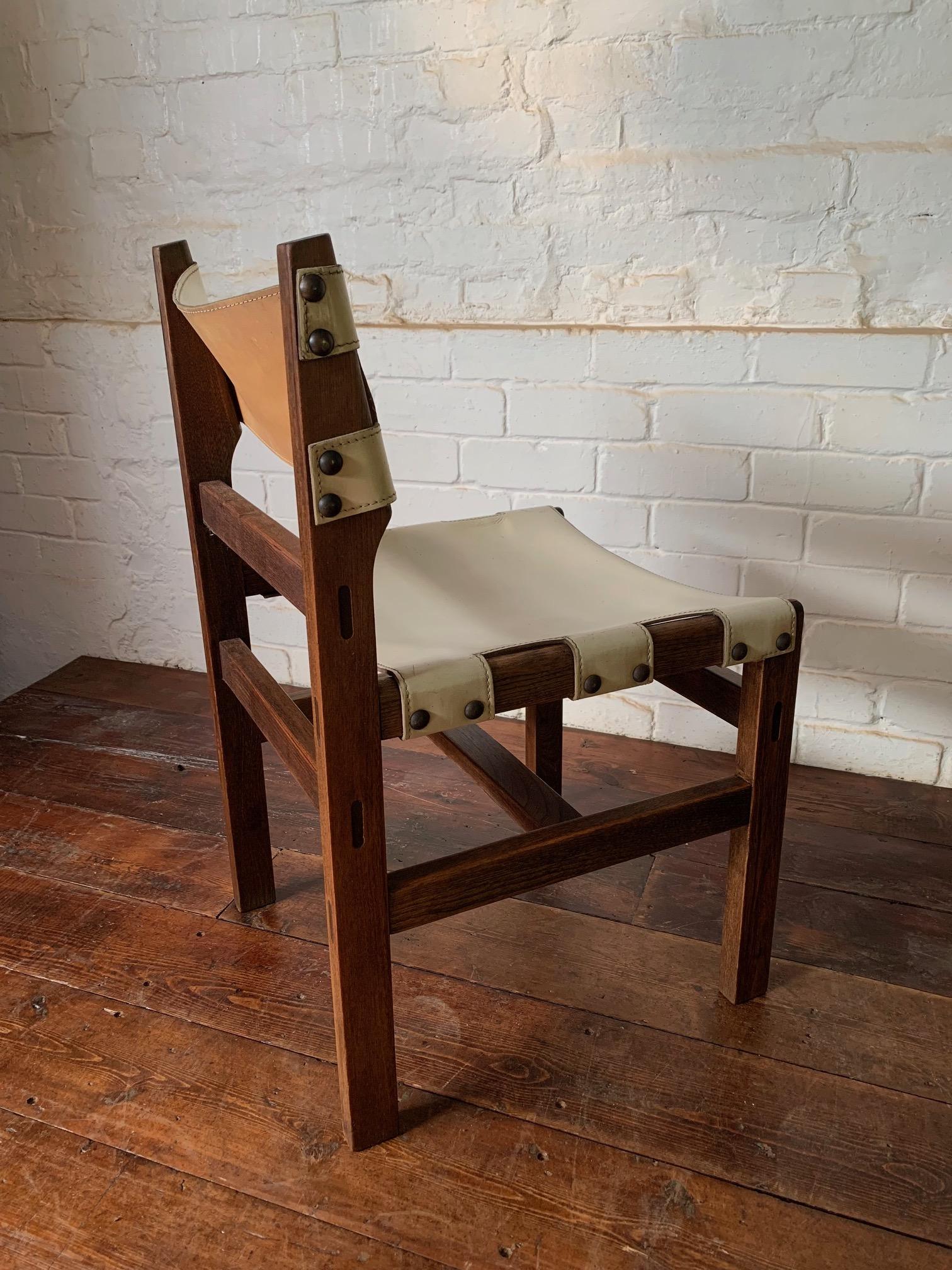 Superb Set of Four Leather & Elm Safari Dining Chairs C1970’s by Maison Regain 3