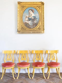 Superb Set of Italian Chairs in Yellow Gold Lacquered Wood, circa 1950
