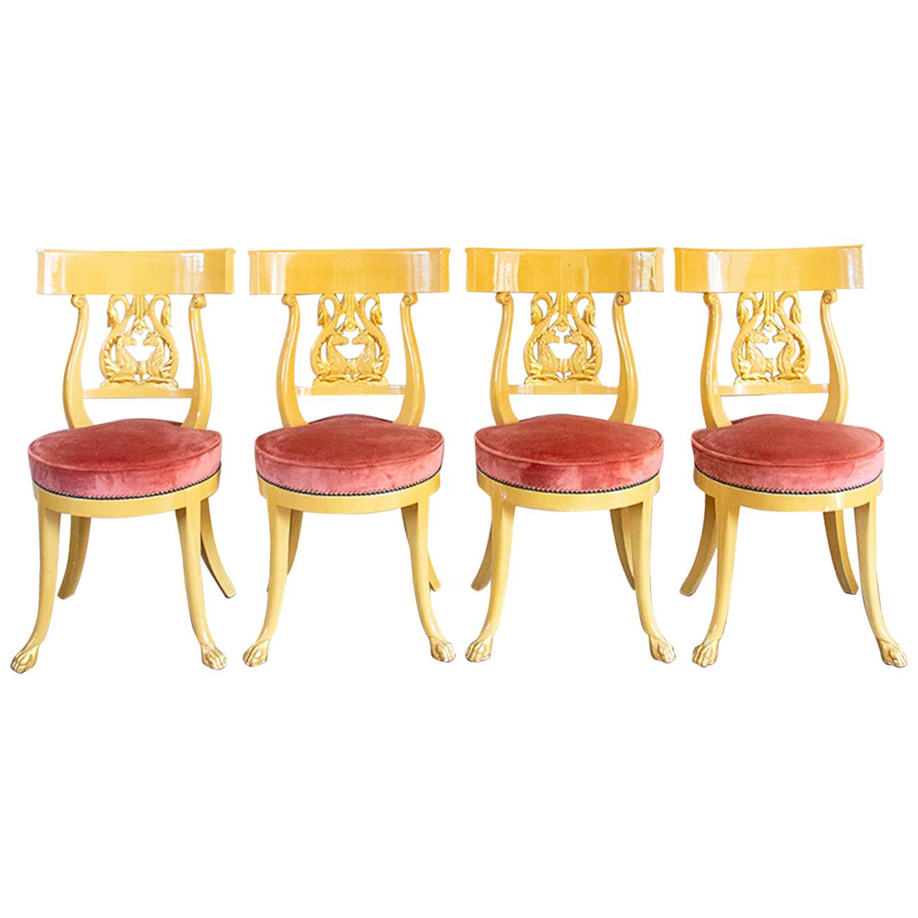 Superb Set of Italian Chairs in Yellow Gold Lacquered Wood, circa 1950 For Sale