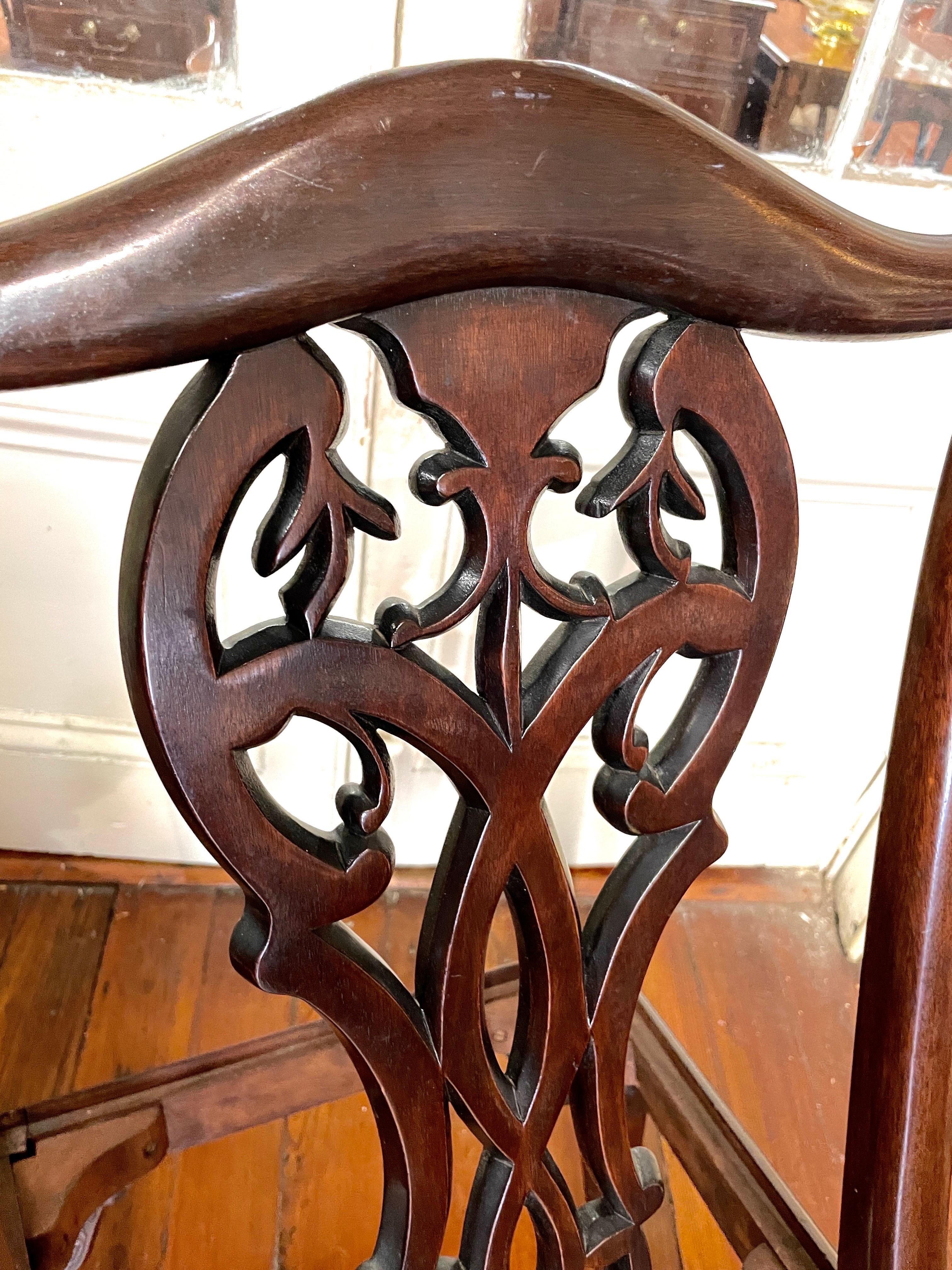 Superb Set of Six Antique English Geo. I/II Style Hand Carved Mahogany Chairs For Sale 10