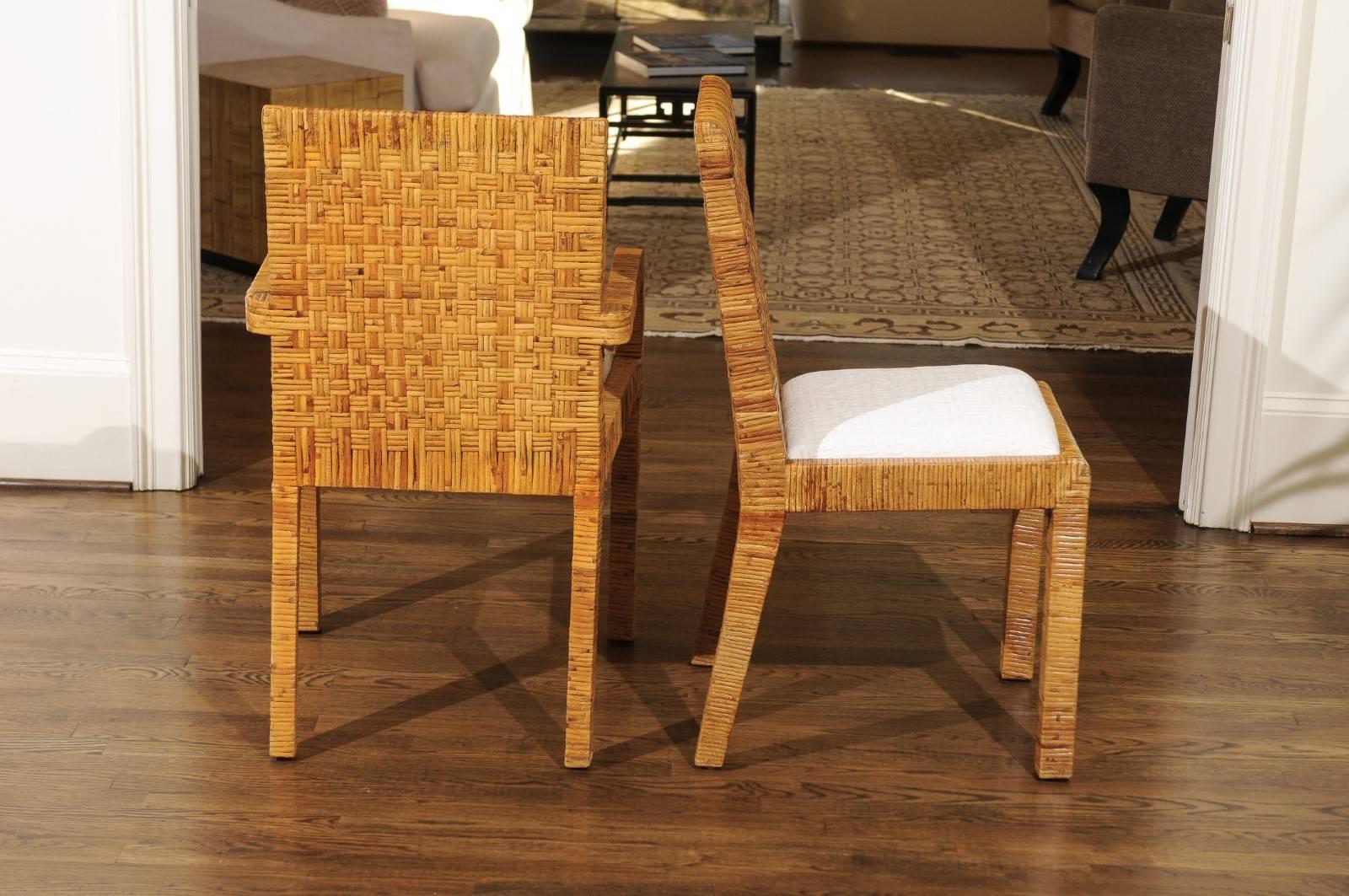 Late 20th Century Superb Set of Ten Cane Wrapped Dining Chairs in the Style of Billy Baldwin, 1975 For Sale