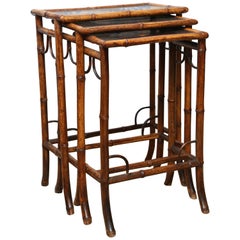 Antique Superb Set of Three 19th Century English Bamboo Nesting Tables