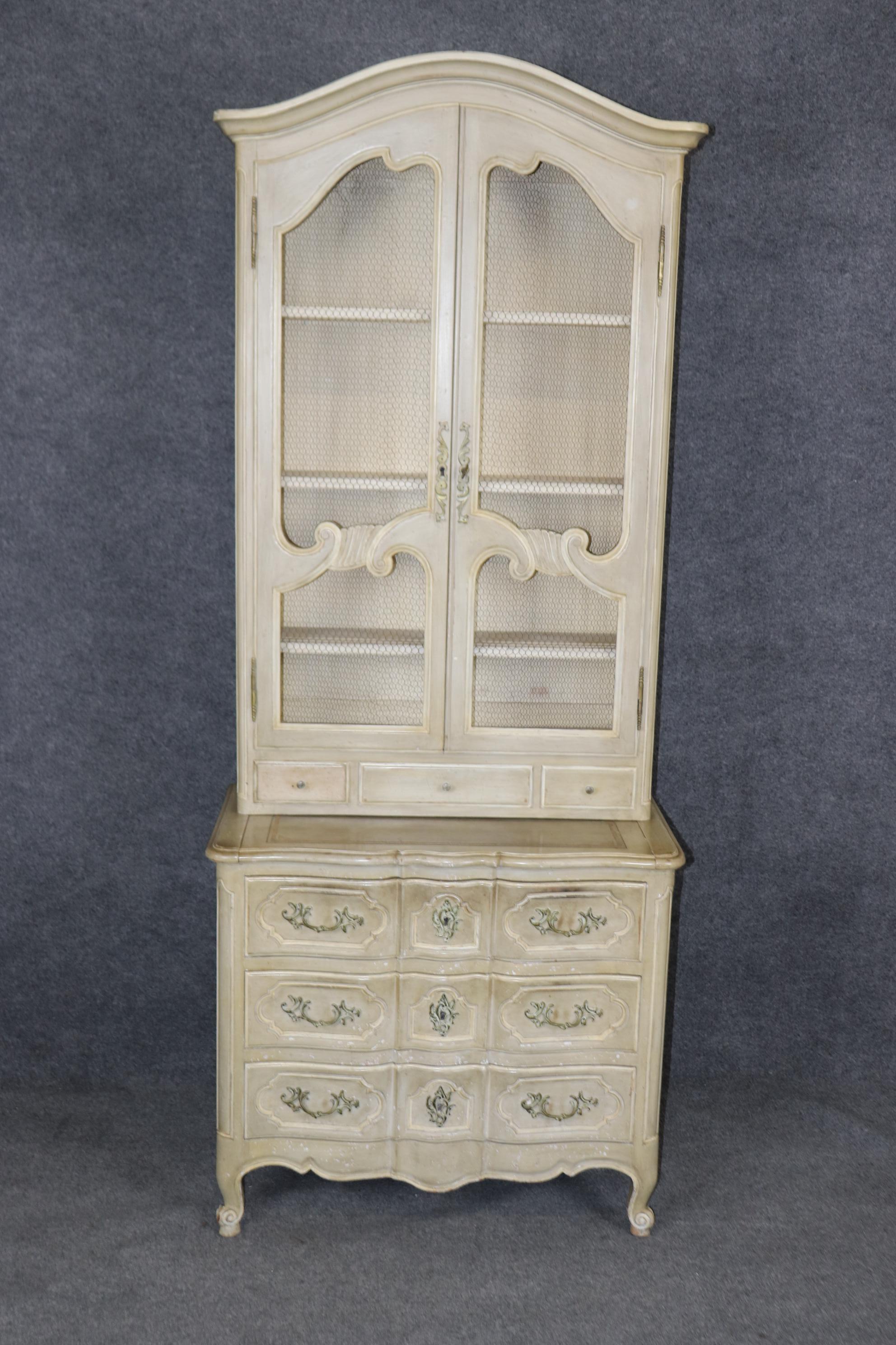 Mid-20th Century Superb Shallow Depth French Country Painted Mesh Door Secretary Desk  For Sale