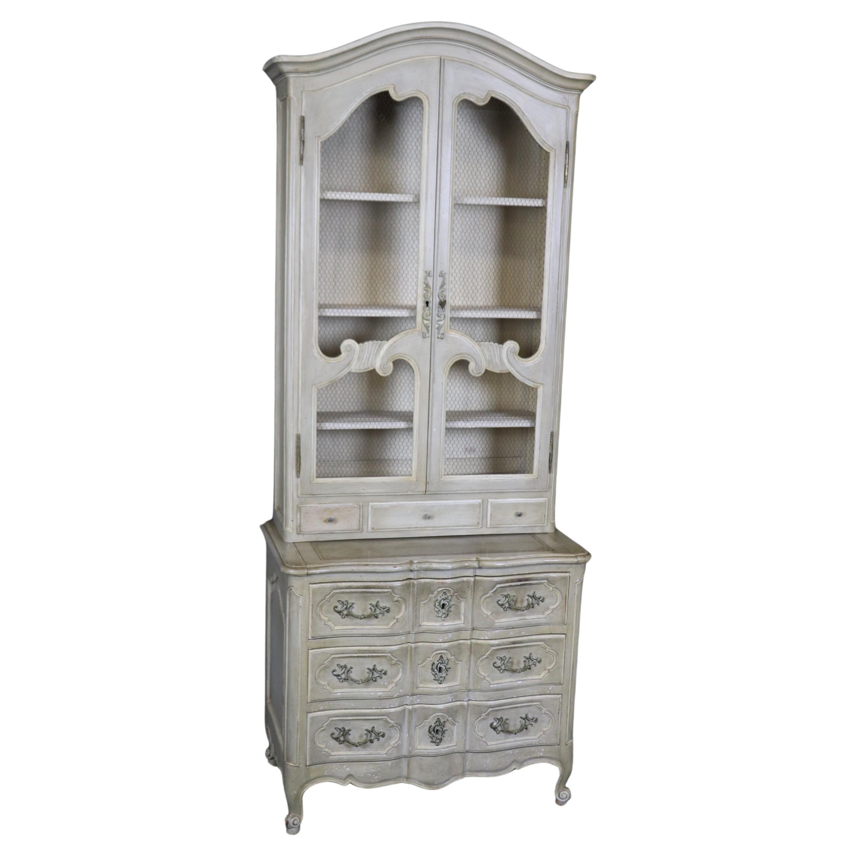Superb Shallow Depth French Country Painted Mesh Door Secretary Desk  For Sale