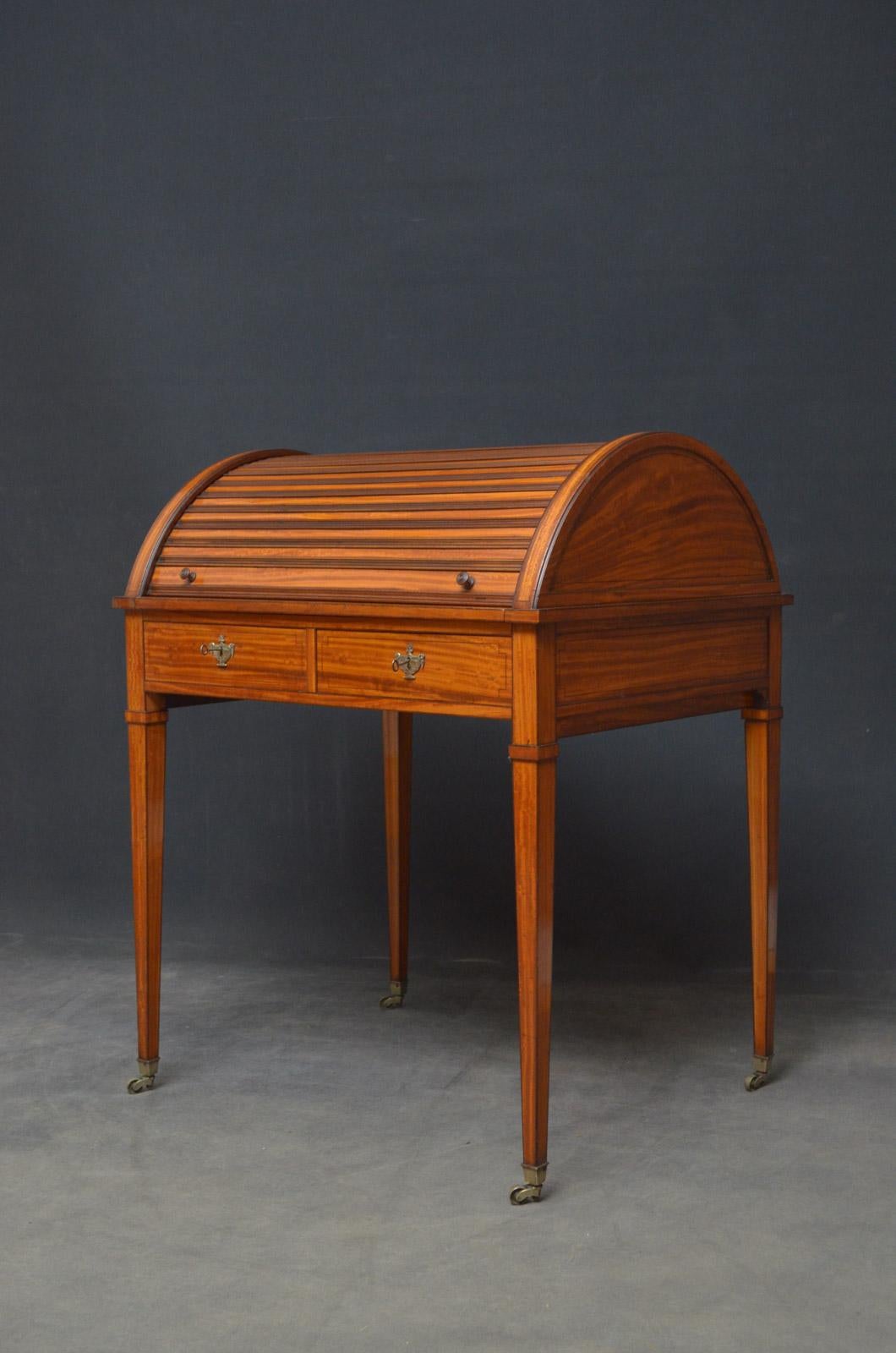 English Superb Sheraton Revival Satinwood Desk For Sale