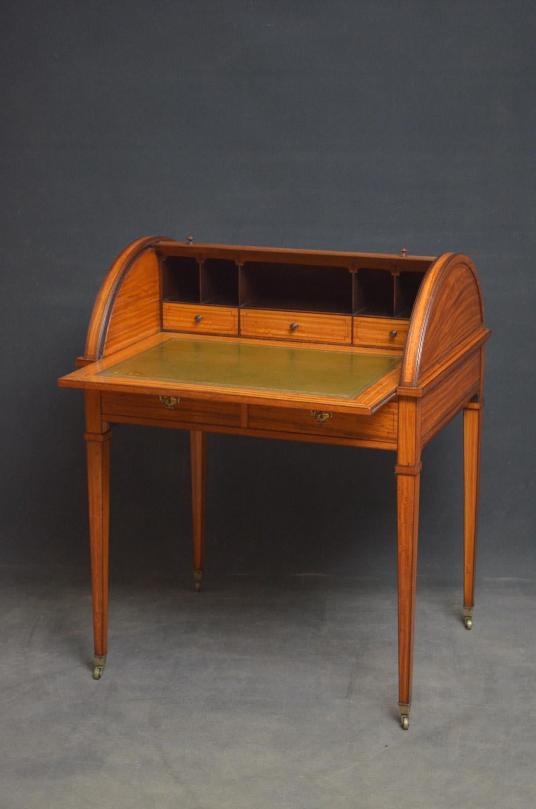 Superb Sheraton Revival Satinwood Desk For Sale 1