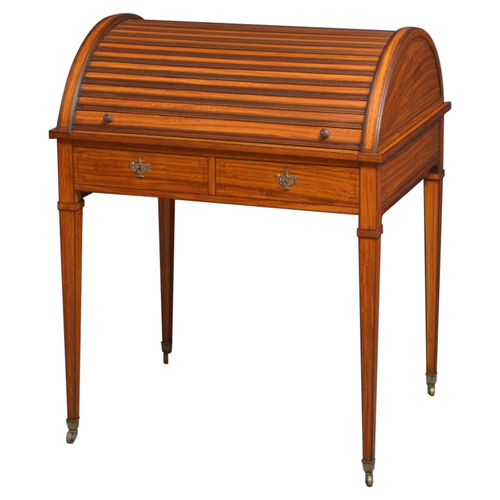 Superb Sheraton Revival Satinwood Desk For Sale