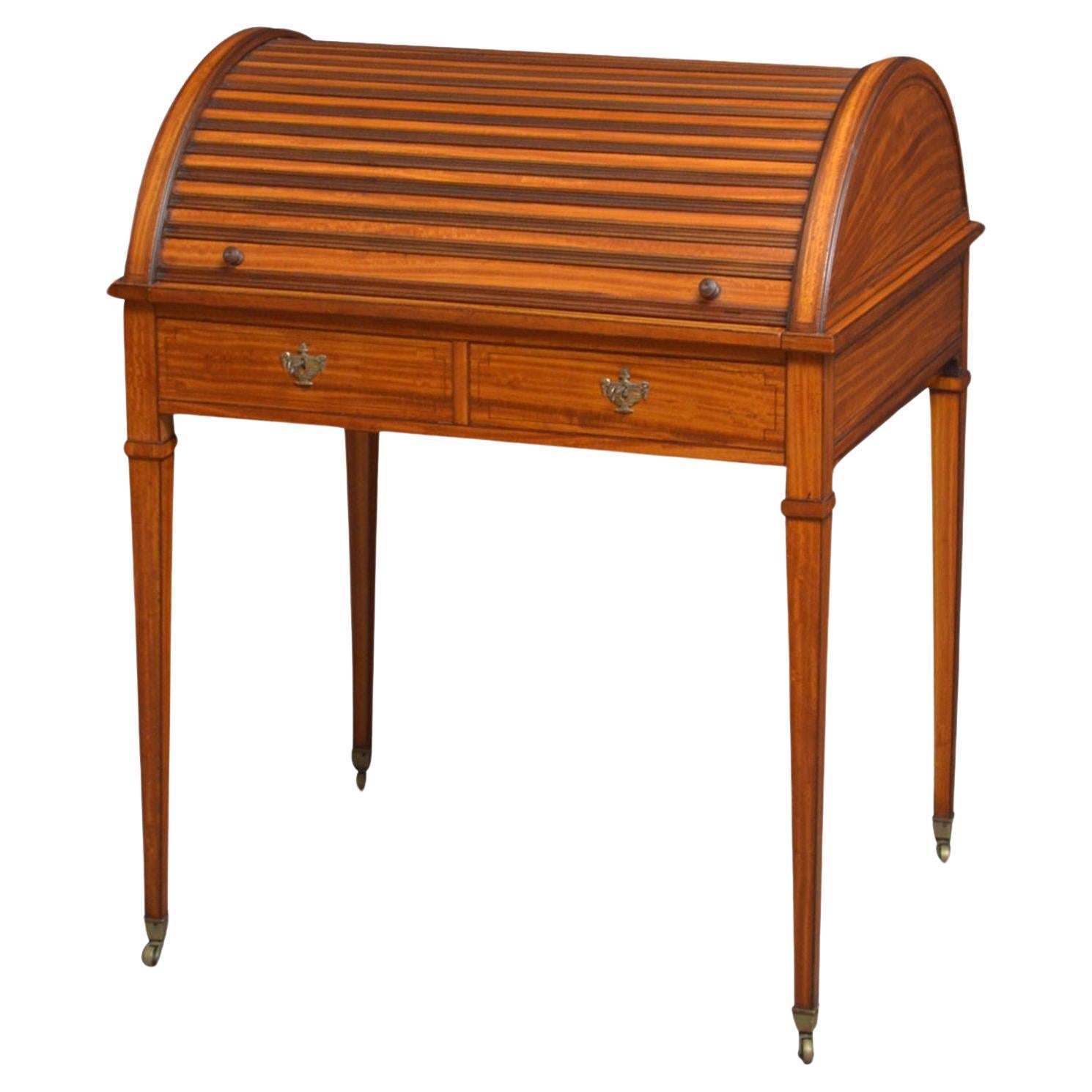 Superb Sheraton Revival Satinwood Desk For Sale